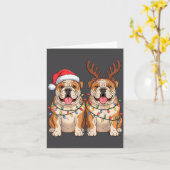 English Bulldog Christmas Santa Hat Reindeer Light Karte (Gelbe Blume)