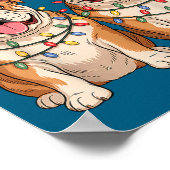 English Bulldog Christmas Santa Hat Reindeer Light Poster (Ecke)