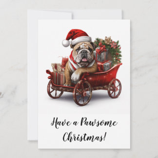 English Bulldog Christmas Santa Sleigh Feiertagskarte