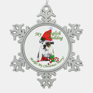 English Bulldog Christmas Schneeflocken Zinn-Ornament