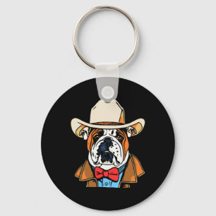 English Bulldog Cowboy Fun Western Dog Bowtie Nied Schlüsselanhänger