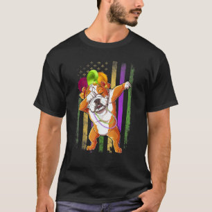 English Bulldog Dabbing American Flag Mardi Gras m T-Shirt