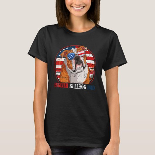 English Bulldog Dad Retro American Flag Patriotic  T-Shirt (Vorderseite)
