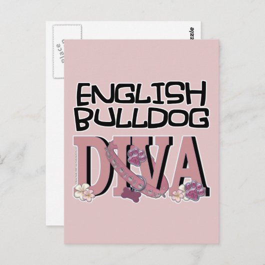 English Bulldog DIVA Postkarte (Vorne/Hinten)