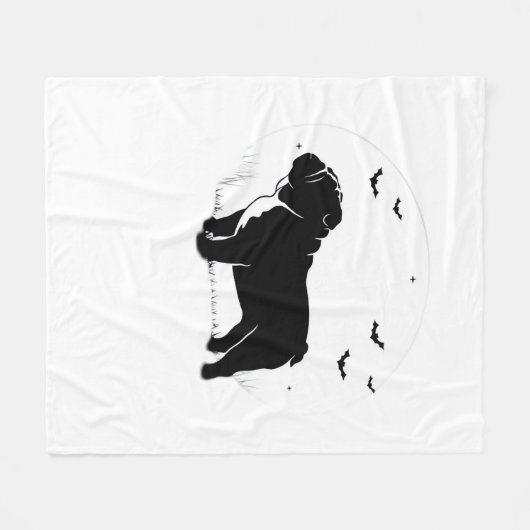 English Bulldog Dog - Halloween Moon Silhouette Ov Fleecedecke (Vorderseite (Horizontal))