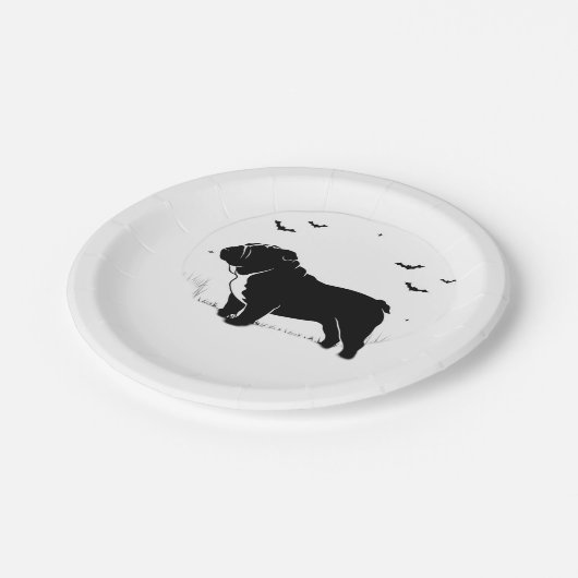 English Bulldog Dog - Halloween Moon Silhouette Ov Pappteller (Schrägansicht)