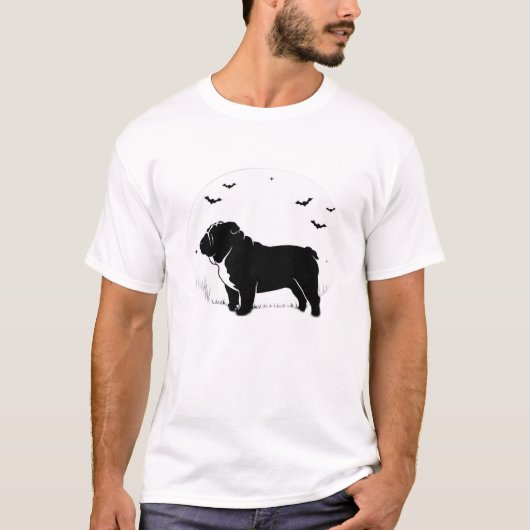 English Bulldog Dog � Halloween Moon Silhouette Ov T-Shirt (Vorderseite)