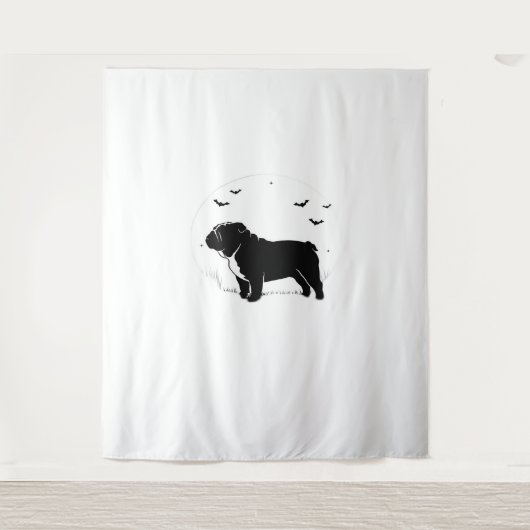 English Bulldog Dog - Halloween Moon Silhouette Ov Wandteppich (Vorderseite)