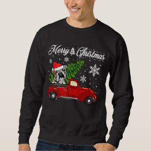 English Bulldog Dog Riding Red Truck Christmas Dec Sweatshirt