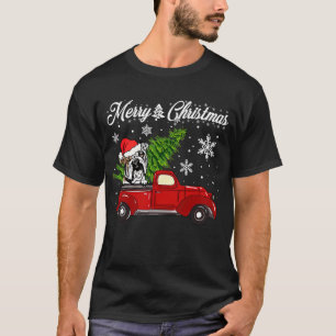 English Bulldog Dog Riding Red Truck Christmas Dec T-Shirt