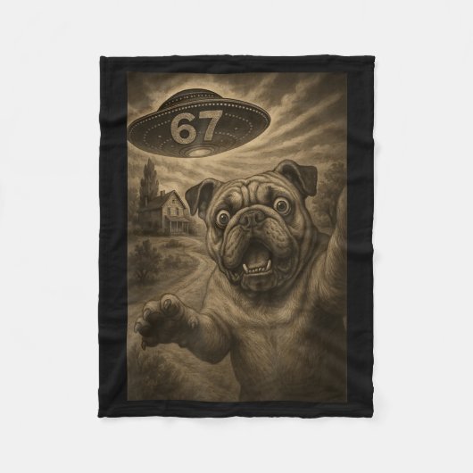 English Bulldog Dog Selfie 67 Meme Six Seven Funny Fleecedecke (Vorderseite)