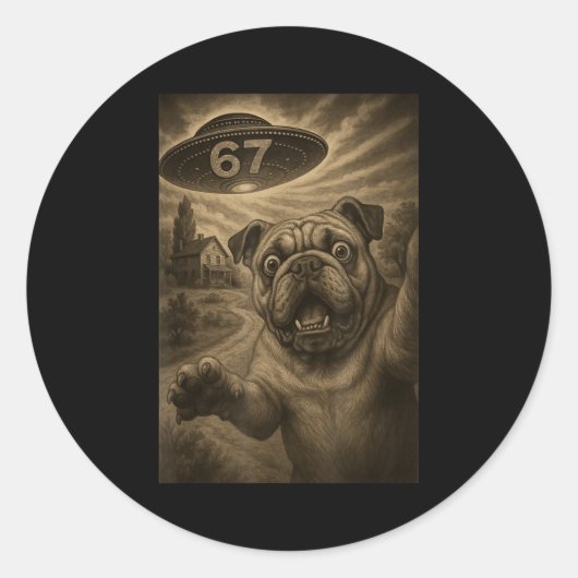 English Bulldog Dog Selfie 67 Meme Six Seven Funny Runder Aufkleber (Vorderseite)