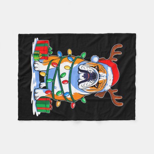 English Bulldog Dog Tree Christmas Lights Funny Xm Fleecedecke (Vorderseite (Horizontal))