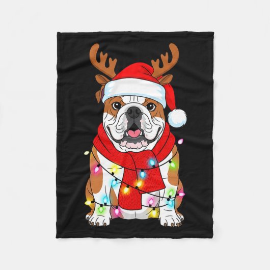 English Bulldog Dog Tree Christmas Lights Xmas Paj Fleecedecke (Vorderseite)