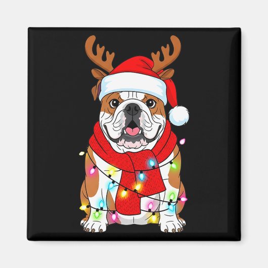 English Bulldog Dog Tree Christmas Lights Xmas Paj Magnet (Vorne)