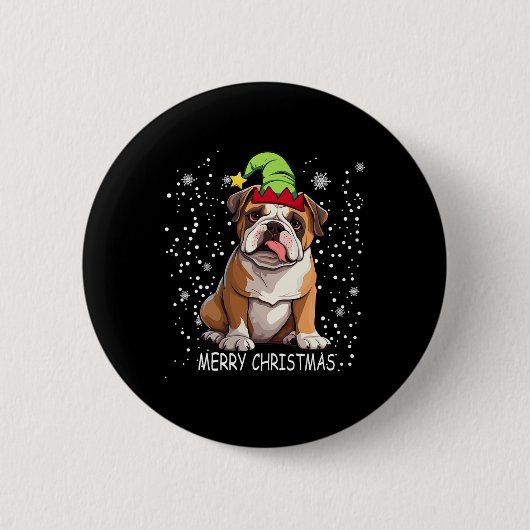 English Bulldog Dog Tree Christmas Sweater Xmas Do Button (Vorderseite)