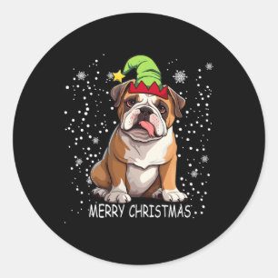 English Bulldog Dog Tree Christmas Sweater Xmas Do Runder Aufkleber