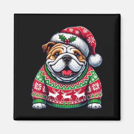 English Bulldog Dog Ugly Sweater Santa Hat Christm Magnet (Vorne)