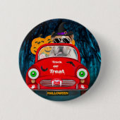 English Bulldog Driving Car Beängstigend Halloween Button (Vorderseite)