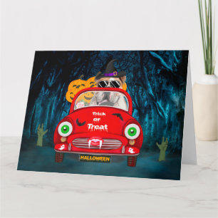 English Bulldog Driving Car Beängstigend Halloween Karte