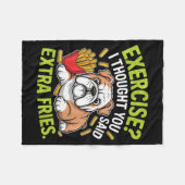 English Bulldog Exercise, Extra Fries Funny Fleecedecke (Vorderseite (Horizontal))