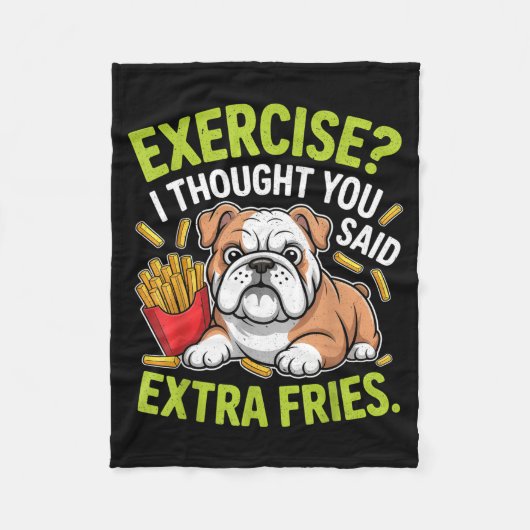 English Bulldog Exercise, Extra Fries Funny Fleecedecke (Vorderseite)