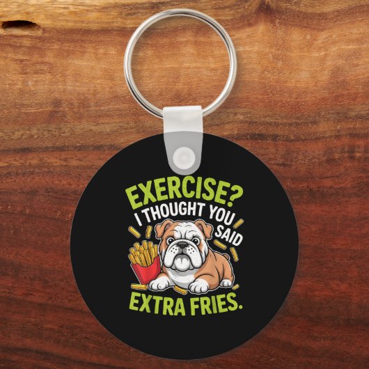 English Bulldog Exercise, Extra Fries Funny  Schlüsselanhänger (Vorderseite)