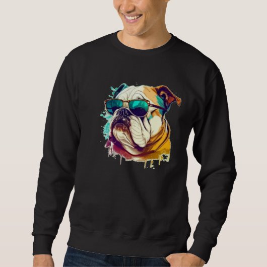 English Bulldog Face with Sunglasses Sweatshirt (Vorderseite)