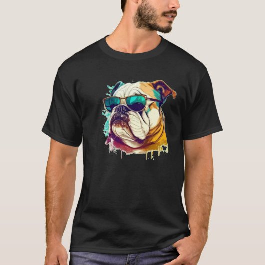 English Bulldog Face with Sunglasses T-Shirt (Vorderseite)
