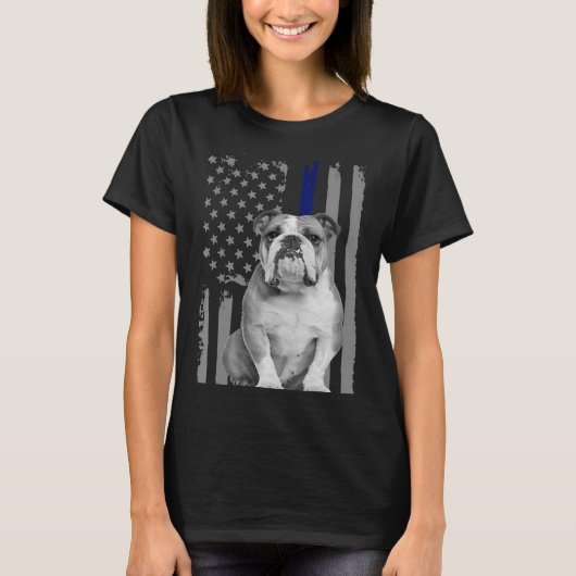 ENGLISH BULLDOG - FLAG American Thin Blue Line USA T-Shirt (Vorderseite)