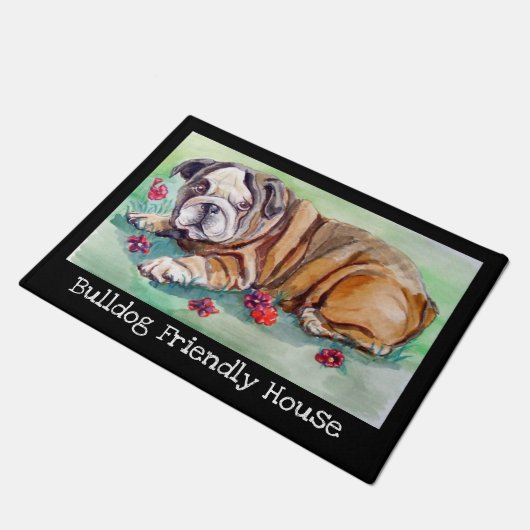 English Bulldog Friendly House Doormat Fußmatte (Schrägansicht)