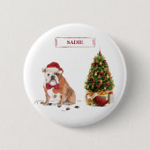 English Bulldog Funny Christmas Dog mit Baum Button (Vorderseite)