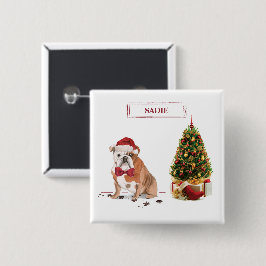 English Bulldog Funny Christmas Dog mit Baum Button