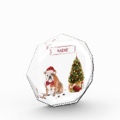 English Bulldog Funny Christmas Dog mit Baum Fotoblock (Links)