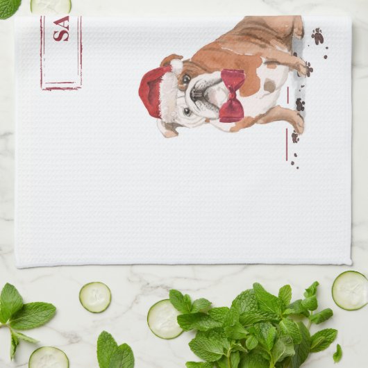 English Bulldog Funny Christmas Dog mit Baum Geschirrtuch (Gefaltet)