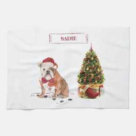English Bulldog Funny Christmas Dog mit Baum Geschirrtuch