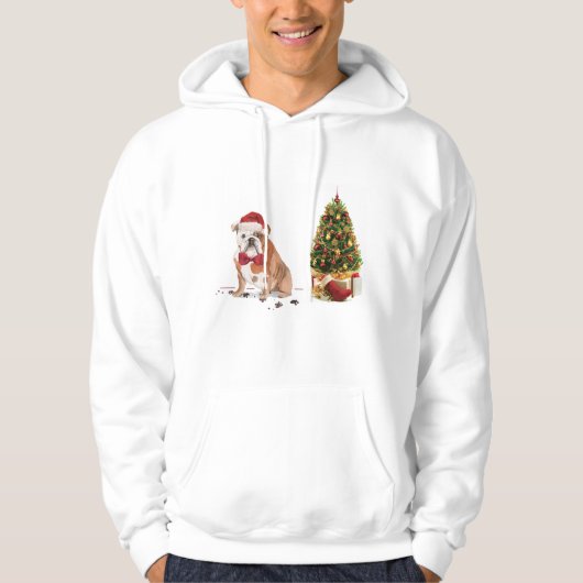 English Bulldog Funny Christmas Dog mit Baum Hoodie (Vorderseite)