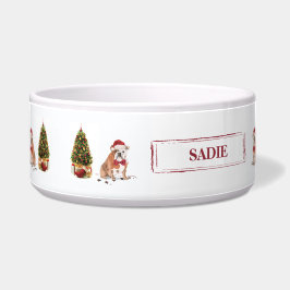 English Bulldog Funny Christmas Dog mit Baum Napf