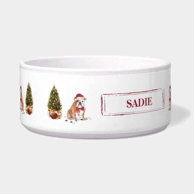 English Bulldog Funny Christmas Dog mit Baum Napf (Links)