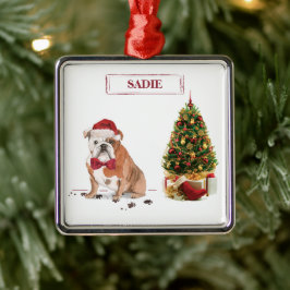 English Bulldog Funny Christmas Dog mit Baum Ornament Aus Metall