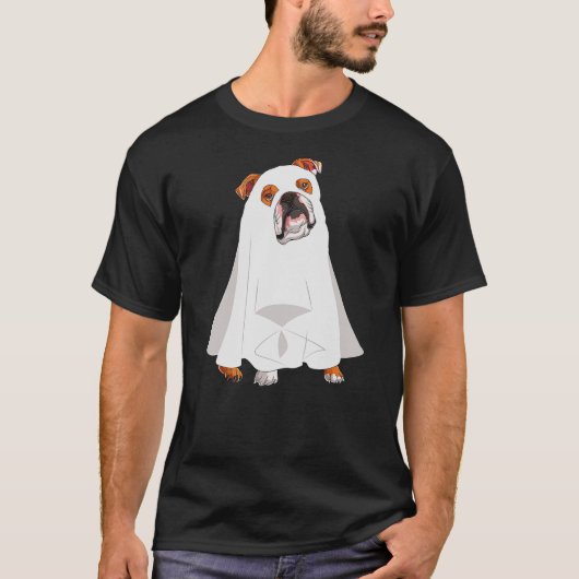 English Bulldog Ghost Pumpkin Halloween Fall Dog L T-Shirt (Vorderseite)