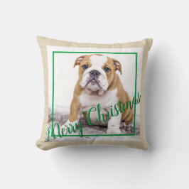 English Bulldog Green Christmas Holiday Foto Kissen