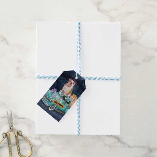 English Bulldog Halloween Truck Beängstigende Nach Geschenkanhänger (Mit Garn)