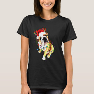 English Bulldog Hat Reindee Weihnachtsbeleuchtung  T-Shirt