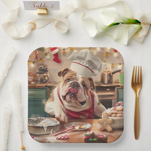 English Bulldog Holiday Baking: Festliche Weihnach Pappteller (Hochzeit)