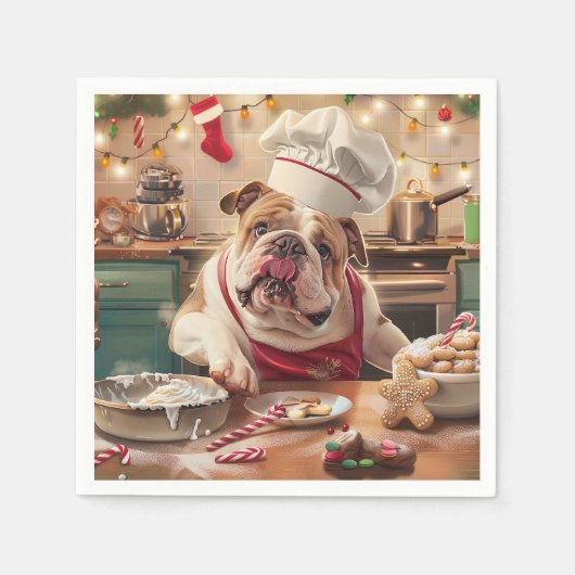 English Bulldog Holiday Baking: Festliche Weihnach Serviette (Vorderseite)