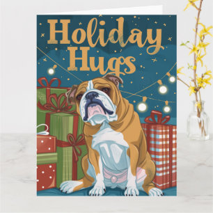 English Bulldog Holiday Hugs Lights Karte