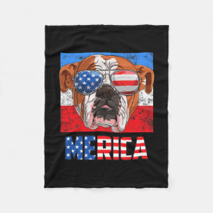 English Bulldog Hund 4. Juli American Flag Meri Fleecedecke