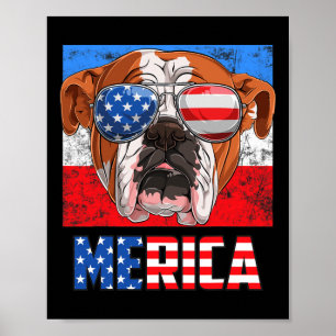 English Bulldog Hund 4. Juli American Flag Meri Poster