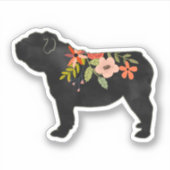 English Bulldog Hund Breed Boho Floral Silhouette Aufkleber (Vorderseite)